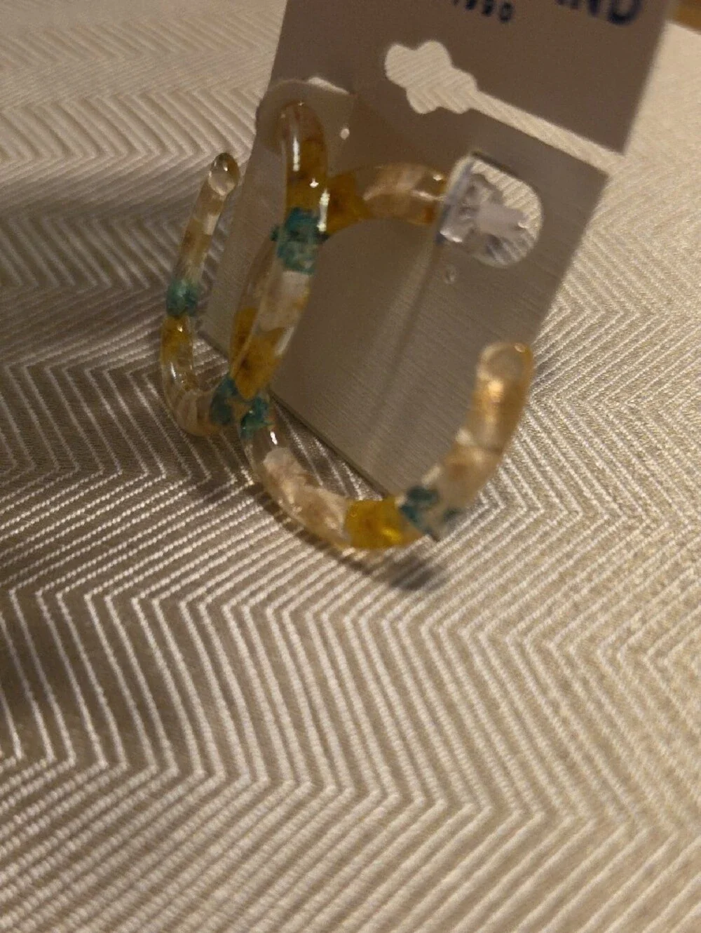 Lucky Brand Clear Hoop Earrings with Yellow and Teal Floral Inlay